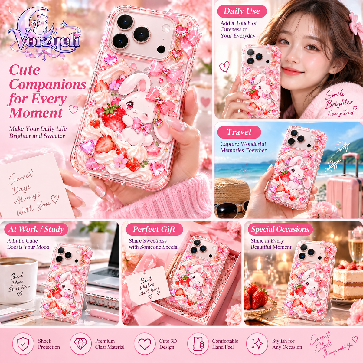 Vorzqeli Sweet Floral Cartoon Character Phone Case, Lovely Aesthetic Shell