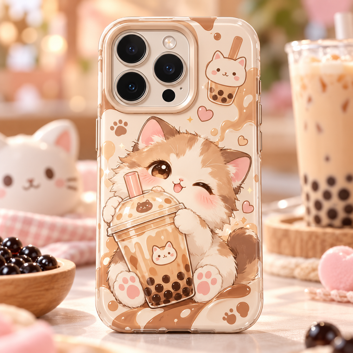 Vorzqeli Green Cartoon Kitty Phone Case, Light Color Protective Shell