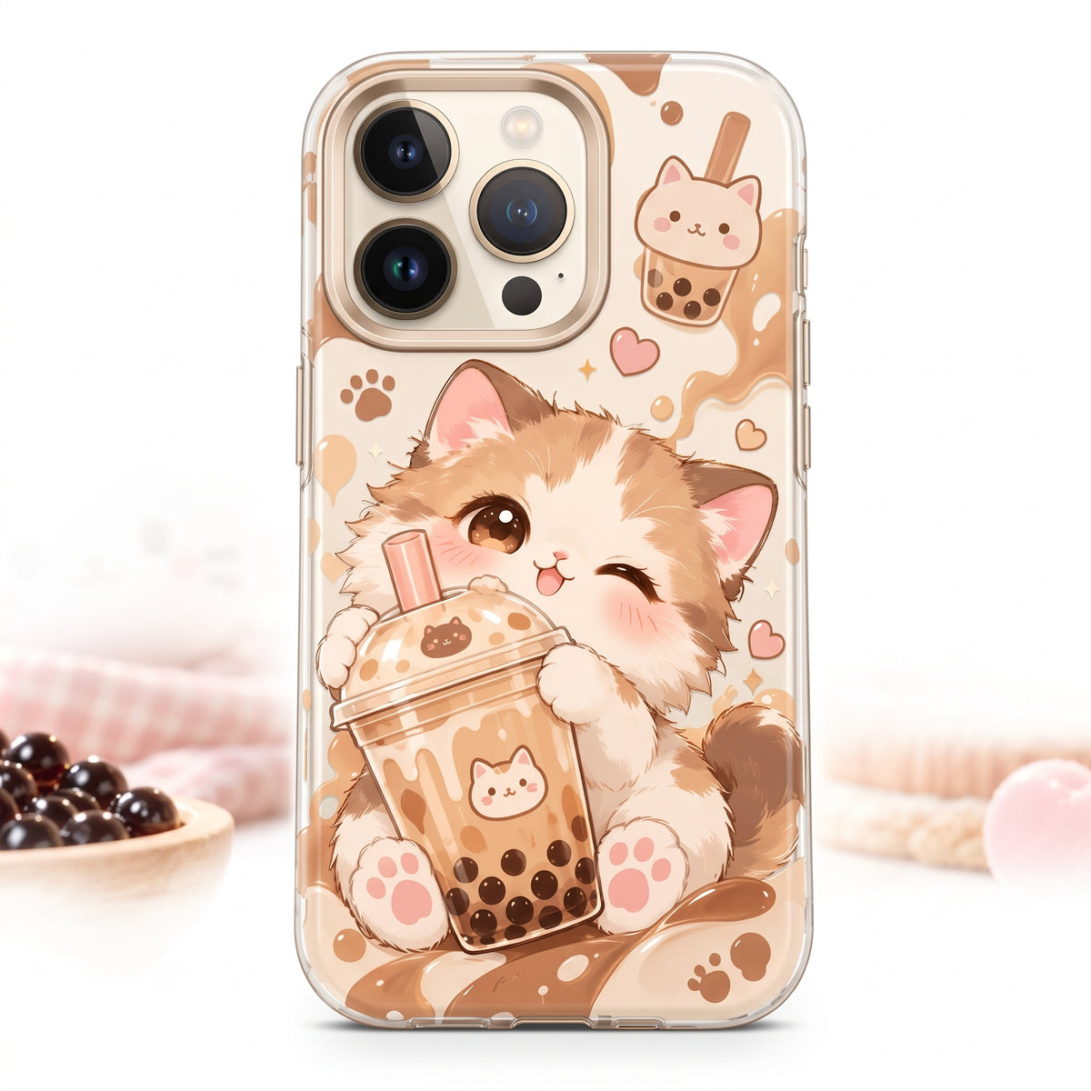 Vorzqeli Green Cartoon Kitty Phone Case, Light Color Protective Shell