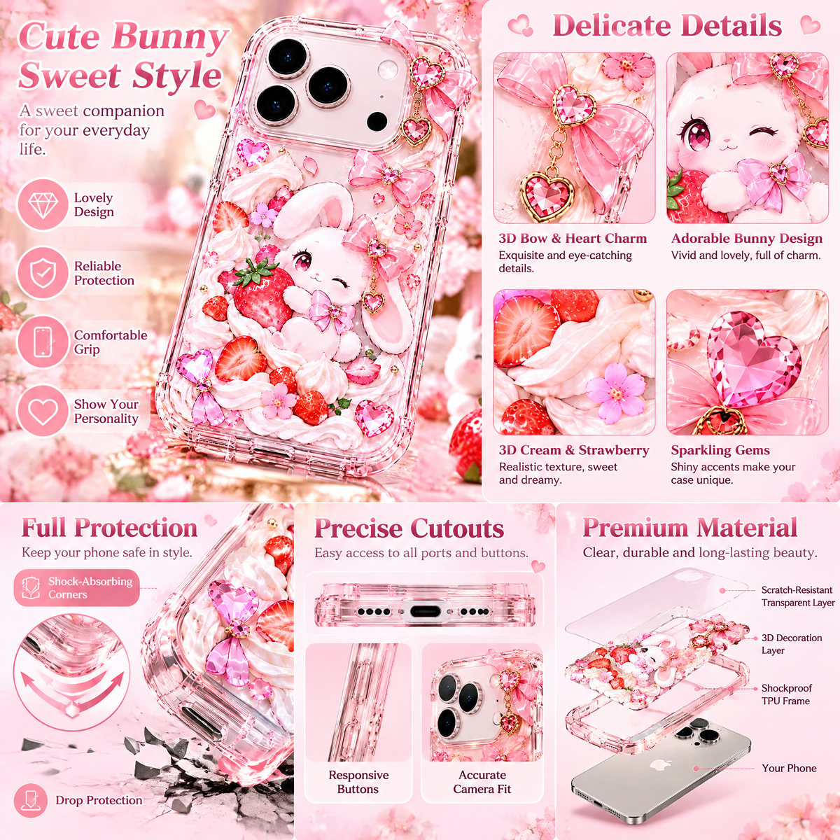 Vorzqeli Sweet Floral Cartoon Character Phone Case, Lovely Aesthetic Shell