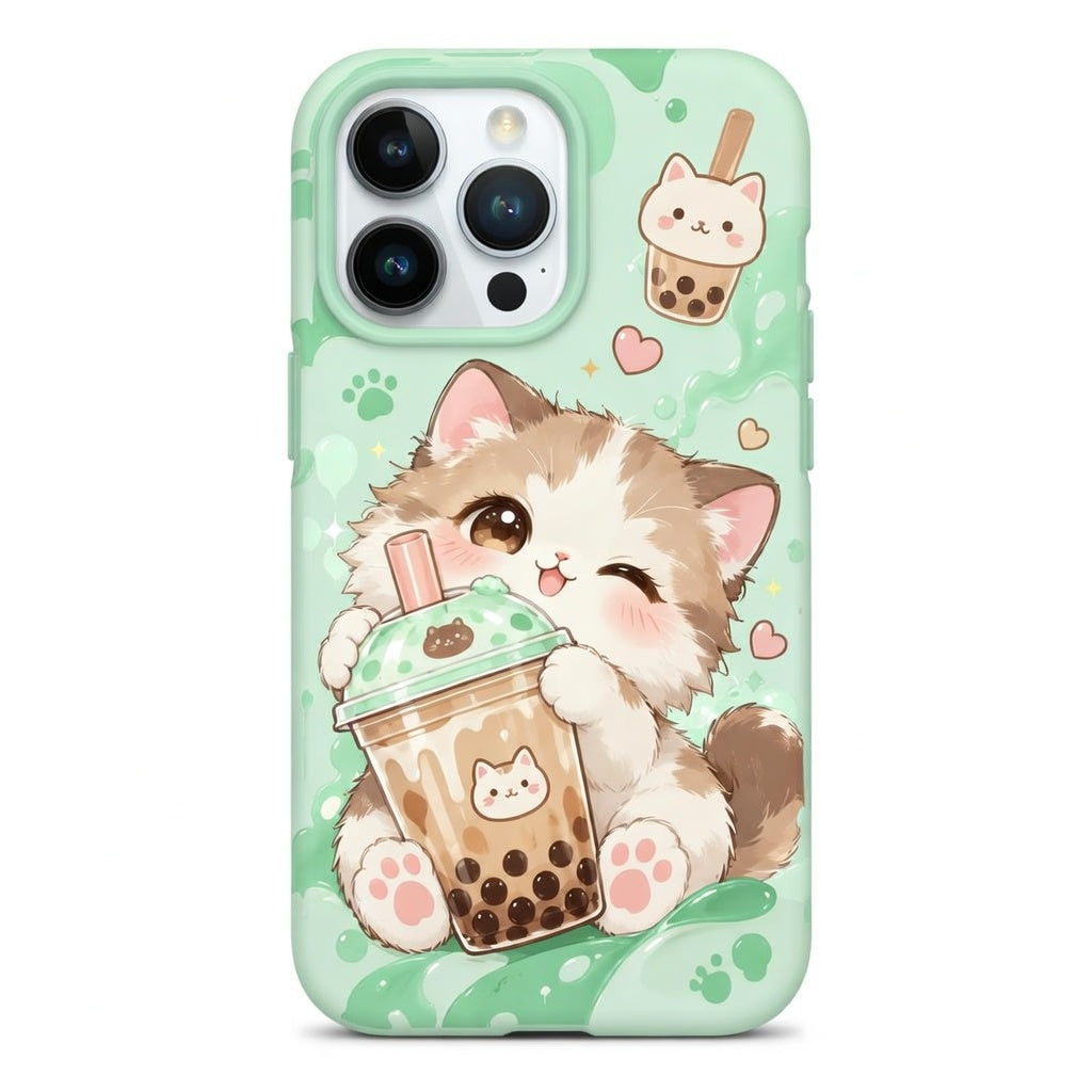 Vorzqeli Green Cartoon Kitty Phone Case, Light Color Protective Shell